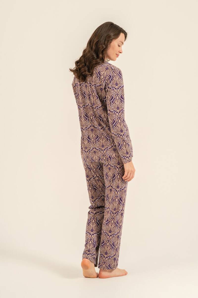 Arnetta Kadın Pamuklu Çiçek Desenli Kahverengi Gömlek Pijama Takımı AR3771-S-V1 - 4