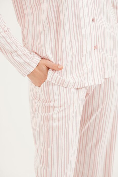 Arnetta Kadın Pamuklu Çizgili Pembe Gömlek Pijama Takımı AR3755-S-V1 - 5