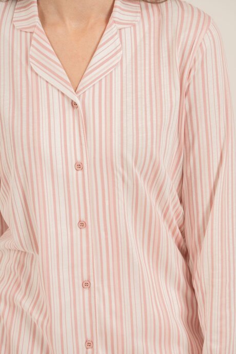 Arnetta Kadın Pamuklu Çizgili Pembe Gömlek Pijama Takımı AR3755-S-V1 - 3