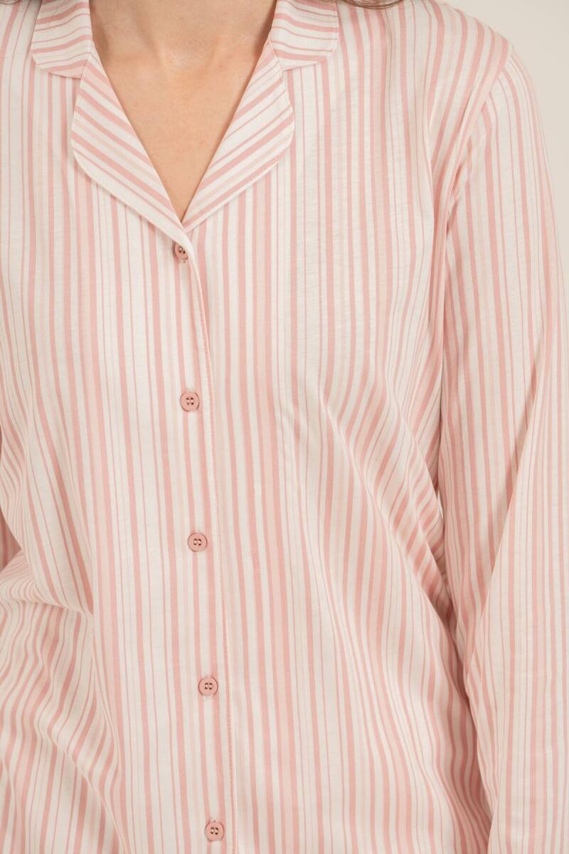Arnetta Kadın Pamuklu Çizgili Pembe Gömlek Pijama Takımı AR3755-S-V1 - 3