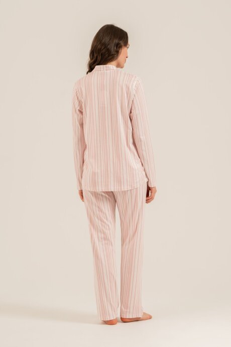 Arnetta Kadın Pamuklu Çizgili Pembe Gömlek Pijama Takımı AR3755-S-V1 - 4