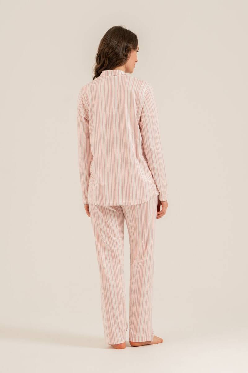 Arnetta Kadın Pamuklu Çizgili Pembe Gömlek Pijama Takımı AR3755-S-V1 - 4