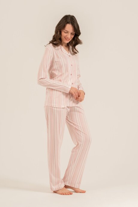 Arnetta Kadın Pamuklu Çizgili Pembe Gömlek Pijama Takımı AR3755-S-V1 - 7