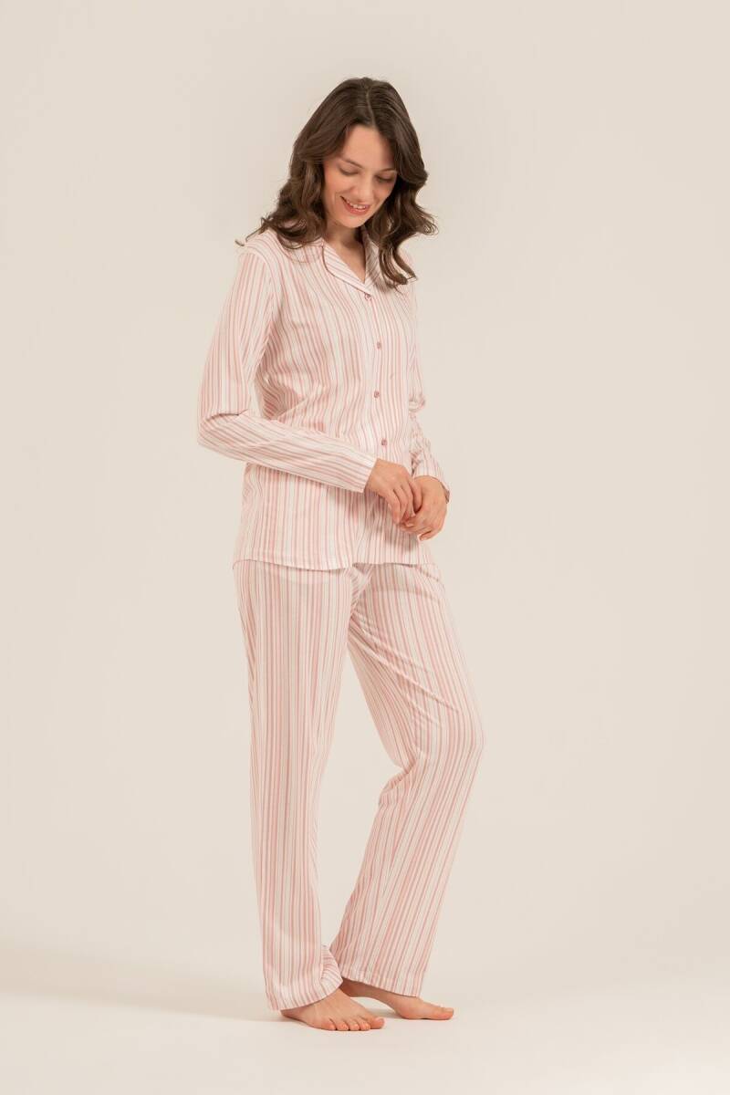 Arnetta Kadın Pamuklu Çizgili Pembe Gömlek Pijama Takımı AR3755-S-V1 - 7