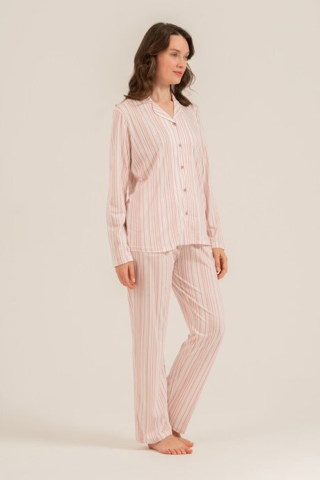 Arnetta Kadın Pamuklu Çizgili Pembe Gömlek Pijama Takımı AR3755-S-V1 - 6