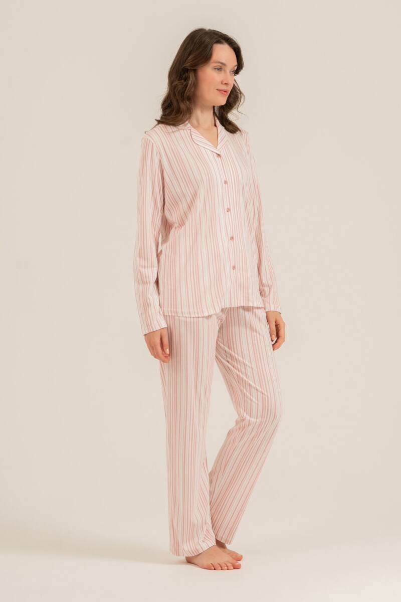 Arnetta Kadın Pamuklu Çizgili Pembe Gömlek Pijama Takımı AR3755-S-V1 - 6