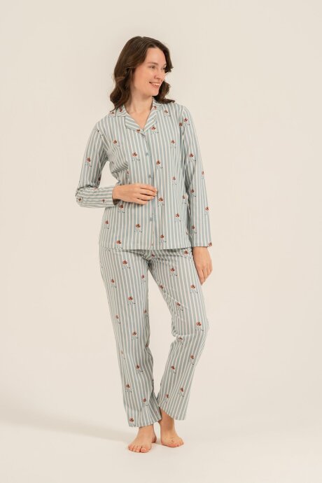 Arnetta Kadın %100 Pamuk Cute Puppy Yeşil Gömlek Pijama Takımı AR3735-S-V1