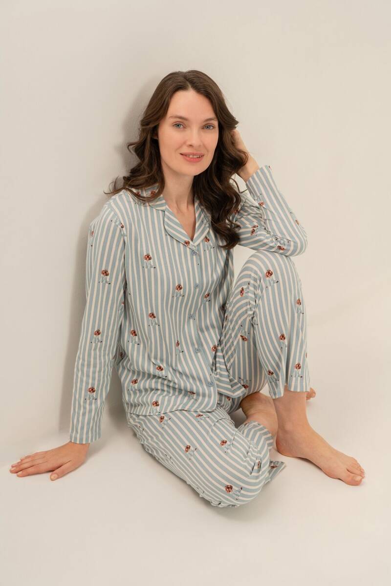 Arnetta Kadın %100 Pamuk Cute Puppy Yeşil Gömlek Pijama Takımı AR3735-S-V1 - 2