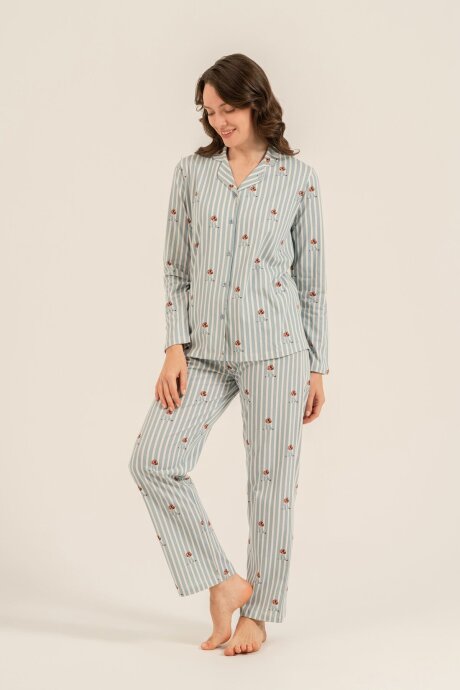 Arnetta Kadın %100 Pamuk Cute Puppy Yeşil Gömlek Pijama Takımı AR3735-S-V1 - 7