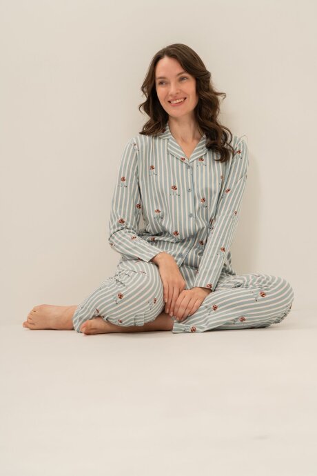 Arnetta Kadın %100 Pamuk Cute Puppy Yeşil Gömlek Pijama Takımı AR3735-S-V1 - 8