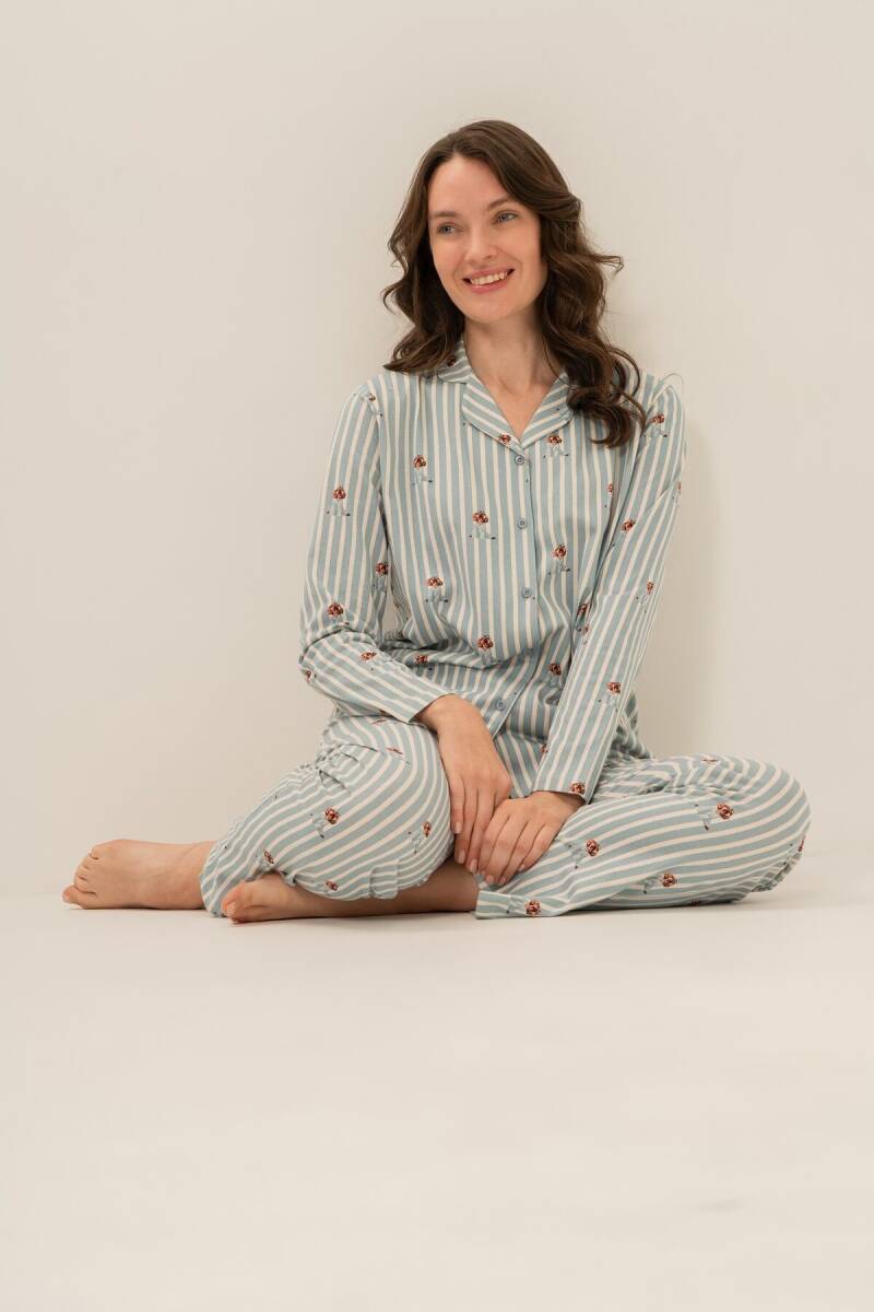 Arnetta Kadın %100 Pamuk Cute Puppy Yeşil Gömlek Pijama Takımı AR3735-S-V1 - 8