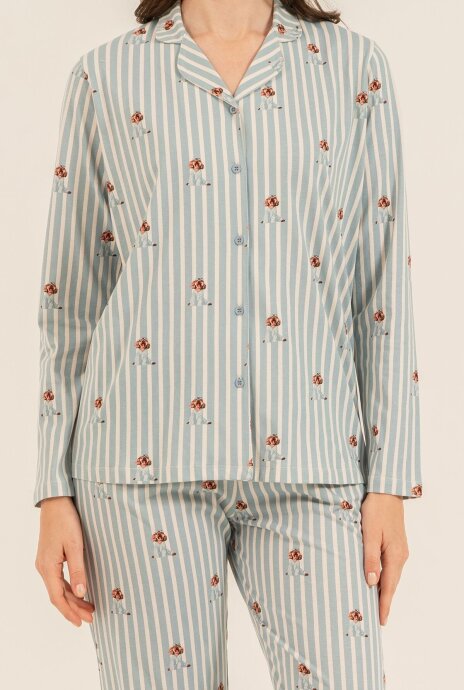 Arnetta Kadın %100 Pamuk Cute Puppy Yeşil Gömlek Pijama Takımı AR3735-S-V1 - 3