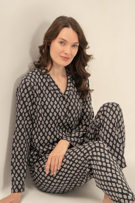 Arnetta Kadın Pamuklu Desenli Antrasit Gömlek Pijama Takımı AR3750-S-V1