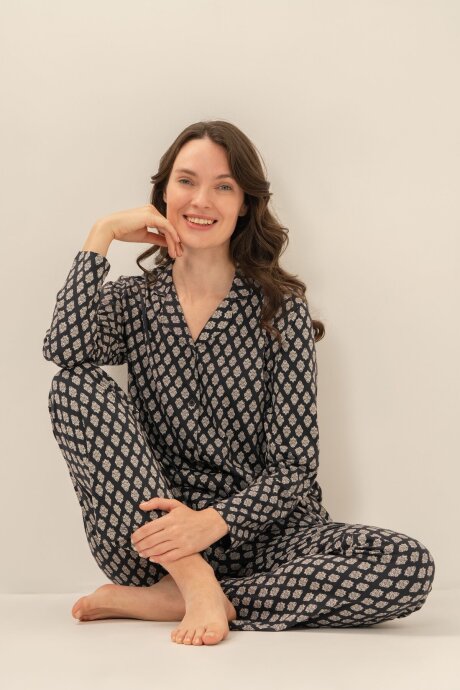 Arnetta Kadın Pamuklu Desenli Antrasit Gömlek Pijama Takımı AR3750-S-V1 - 8