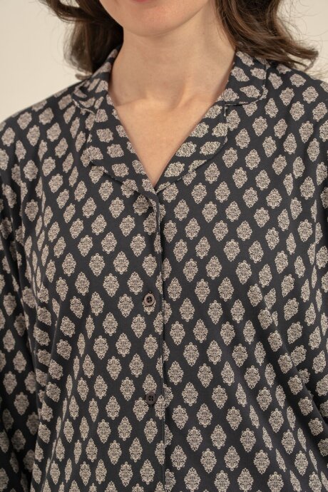 Arnetta Kadın Pamuklu Desenli Antrasit Gömlek Pijama Takımı AR3750-S-V1 - 5