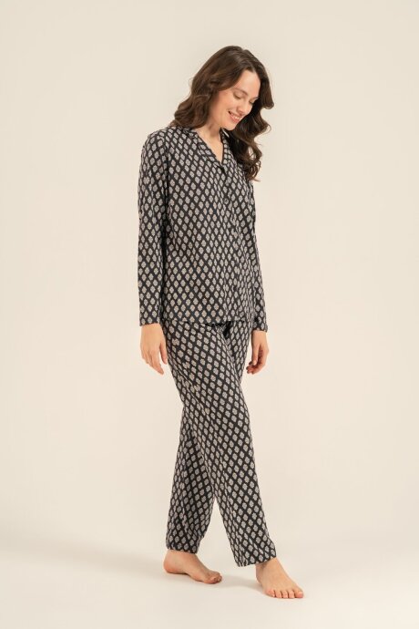 Arnetta Kadın Pamuklu Desenli Antrasit Gömlek Pijama Takımı AR3750-S-V1 - 7