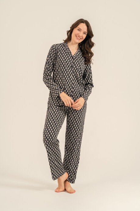 Arnetta Kadın Pamuklu Desenli Antrasit Gömlek Pijama Takımı AR3750-S-V1 - 3