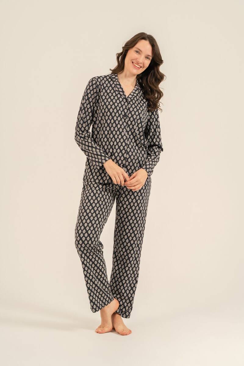 Arnetta Kadın Pamuklu Desenli Antrasit Gömlek Pijama Takımı AR3750-S-V1 - 3