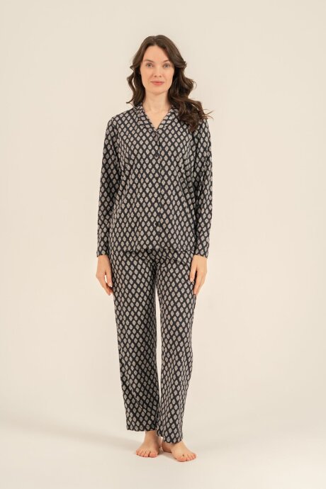 Arnetta Kadın Pamuklu Desenli Antrasit Gömlek Pijama Takımı AR3750-S-V1 (1)