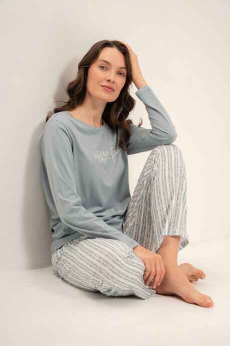Arnetta Kadın Pamuklu Dream Create Love Yeşil Uzun Kol Pijama Takım AR3778-S-V1 - 7