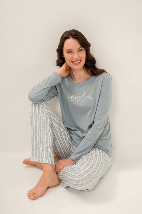 Arnetta Kadın Pamuklu Dream Create Love Yeşil Uzun Kol Pijama Takım AR3778-S-V1
