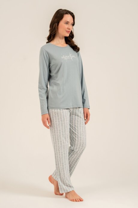 Arnetta Kadın Pamuklu Dream Create Love Yeşil Uzun Kol Pijama Takım AR3778-S-V1 - 8
