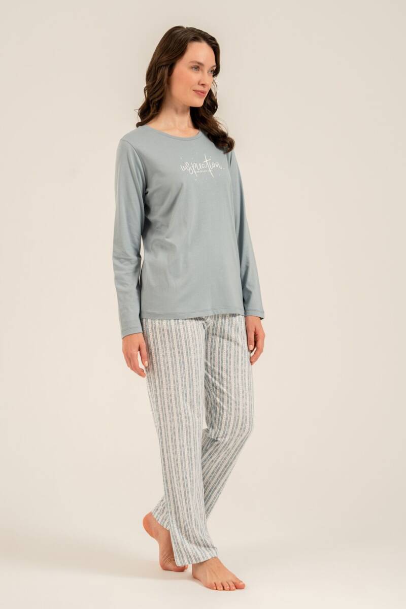 Arnetta Kadın Pamuklu Dream Create Love Yeşil Uzun Kol Pijama Takım AR3778-S-V1 - 8