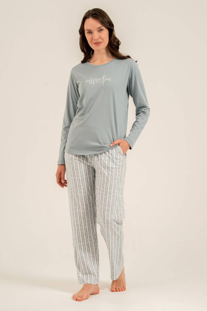 Arnetta Kadın Pamuklu Dream Create Love Yeşil Uzun Kol Pijama Takım AR3778-S-V1 - 2