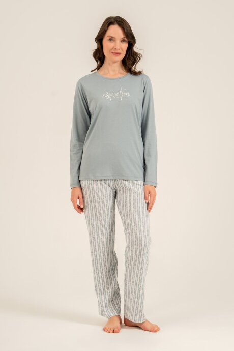 Arnetta Kadın Pamuklu Dream Create Love Yeşil Uzun Kol Pijama Takım AR3778-S-V1 - 6