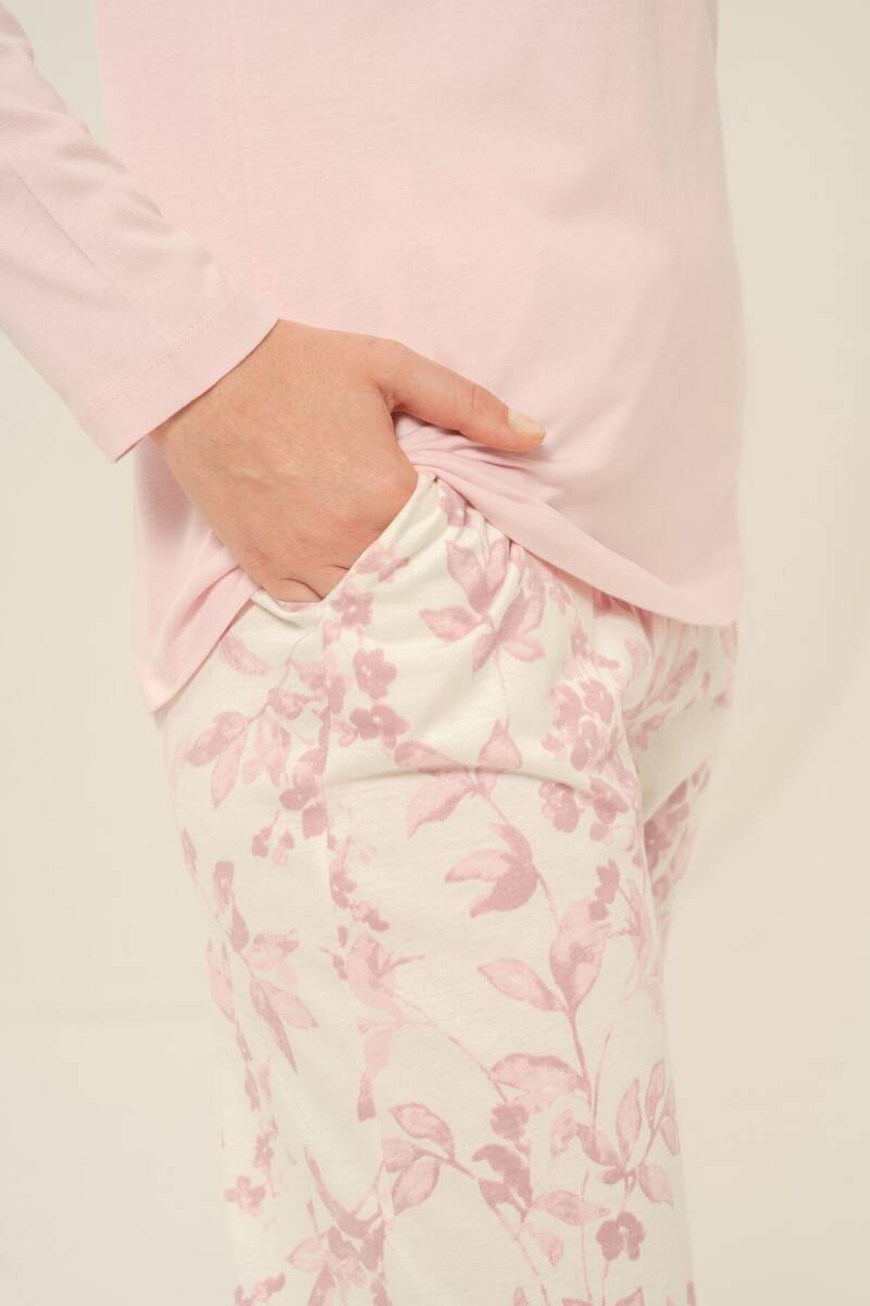 Arnetta Kadın Pamuklu Düğmeli Yaka Pembe Uzun Kol Pijama Takım AR3744-S-V1 - 6