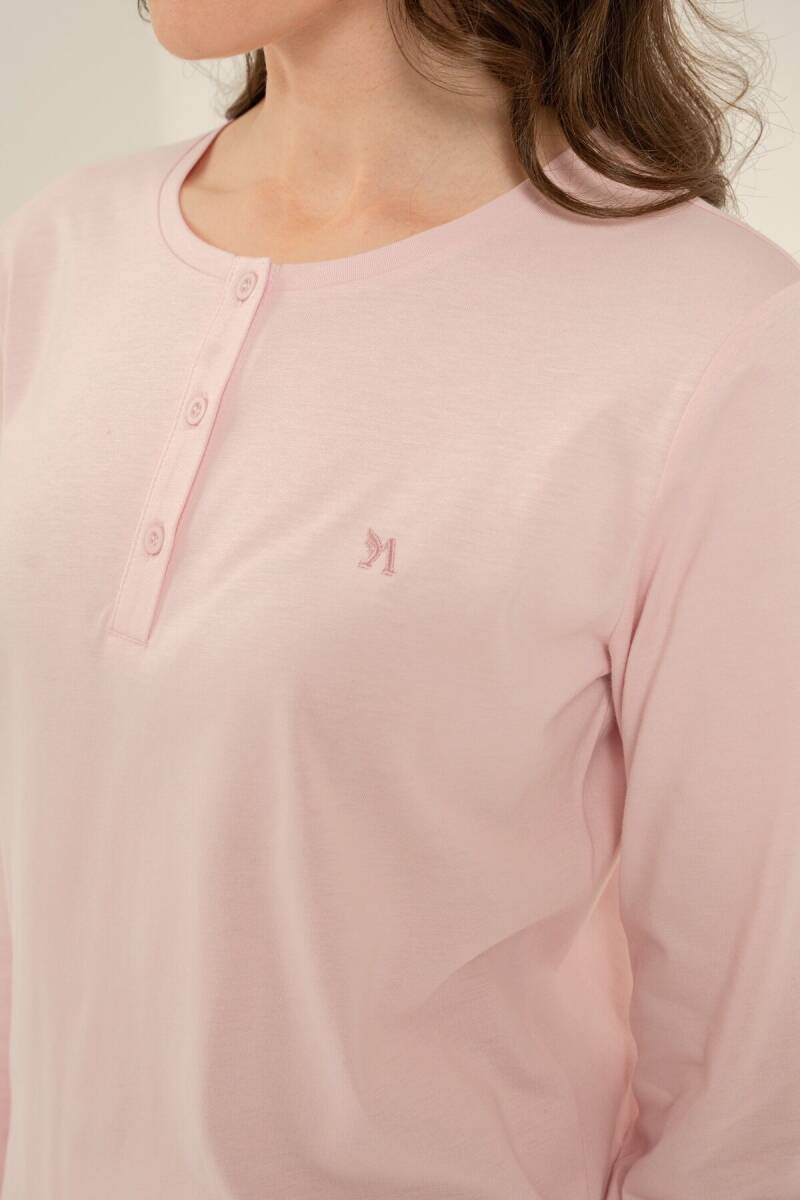 Arnetta Kadın Pamuklu Düğmeli Yaka Pembe Uzun Kol Pijama Takım AR3744-S-V1 - 5