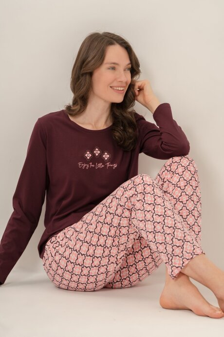 Arnetta Kadın Pamuklu Enjoy The Little Things Mor Uzun Kol Pijama Takım AR3759-S-V1 (1)