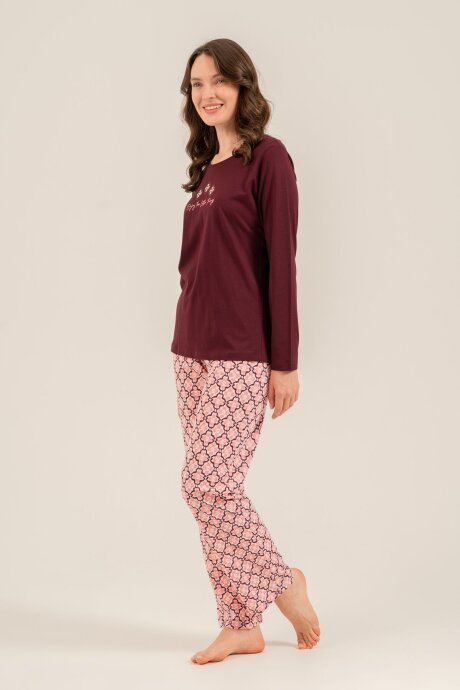 Arnetta Kadın Pamuklu Enjoy The Little Things Mor Uzun Kol Pijama Takım AR3759-S-V1 - 7