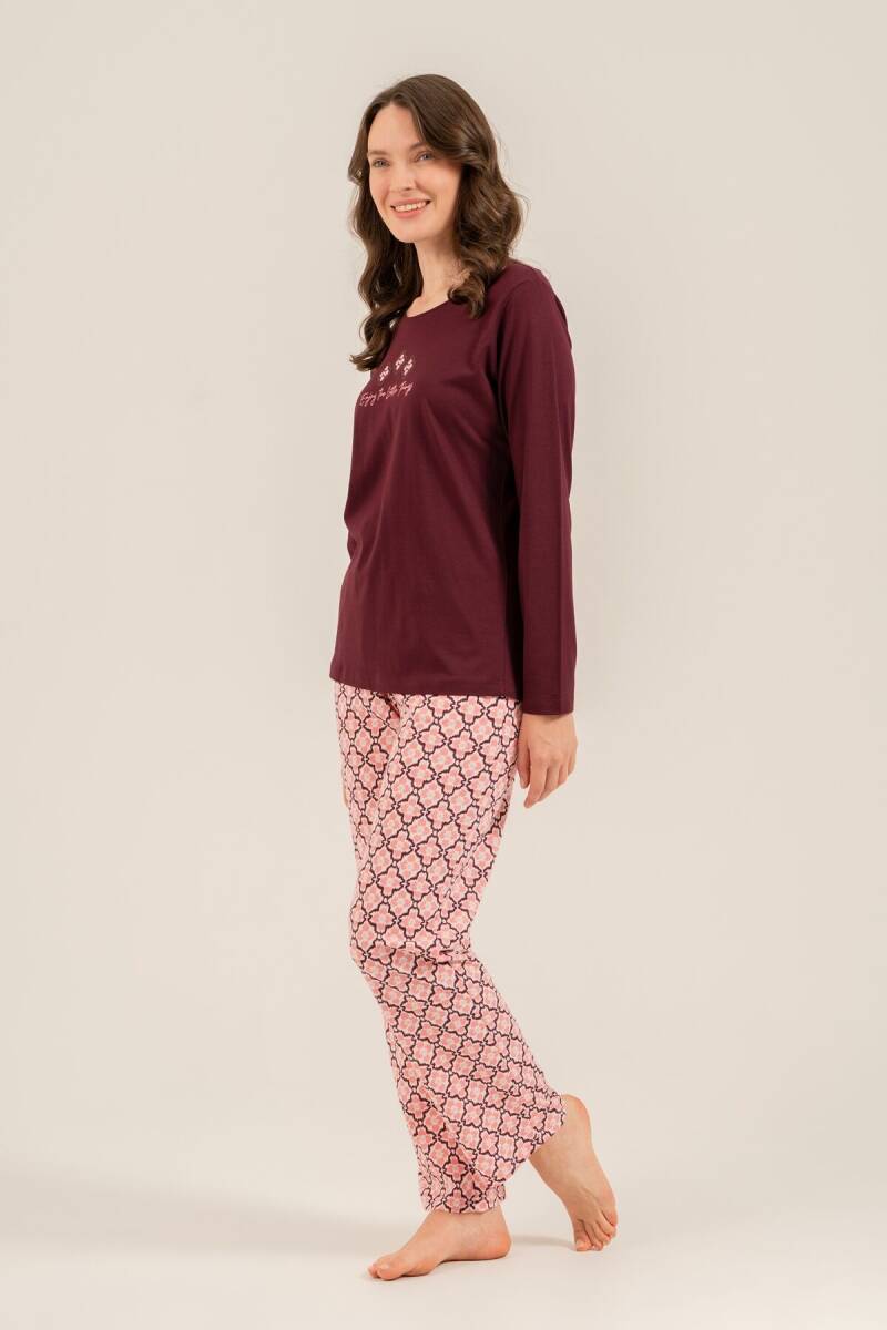 Arnetta Kadın Pamuklu Enjoy The Little Things Mor Uzun Kol Pijama Takım AR3759-S-V1 - 7