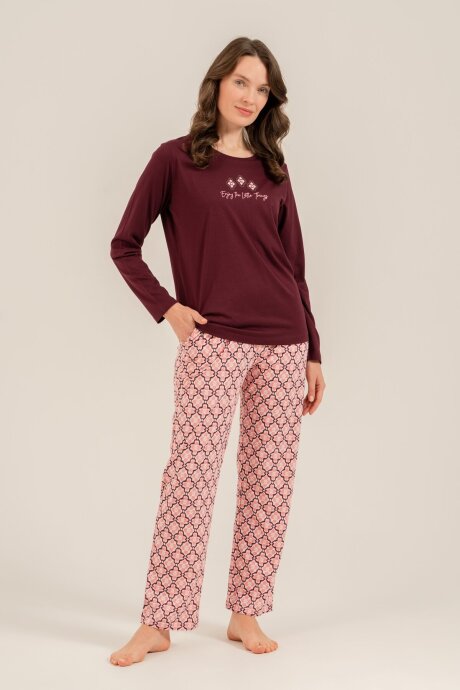 Arnetta Kadın Pamuklu Enjoy The Little Things Mor Uzun Kol Pijama Takım AR3759-S-V1