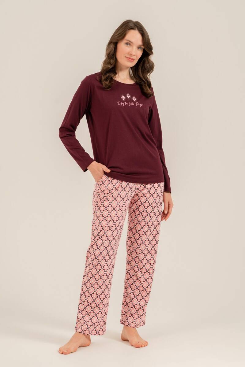Arnetta Kadın Pamuklu Enjoy The Little Things Mor Uzun Kol Pijama Takım AR3759-S-V1 - 1