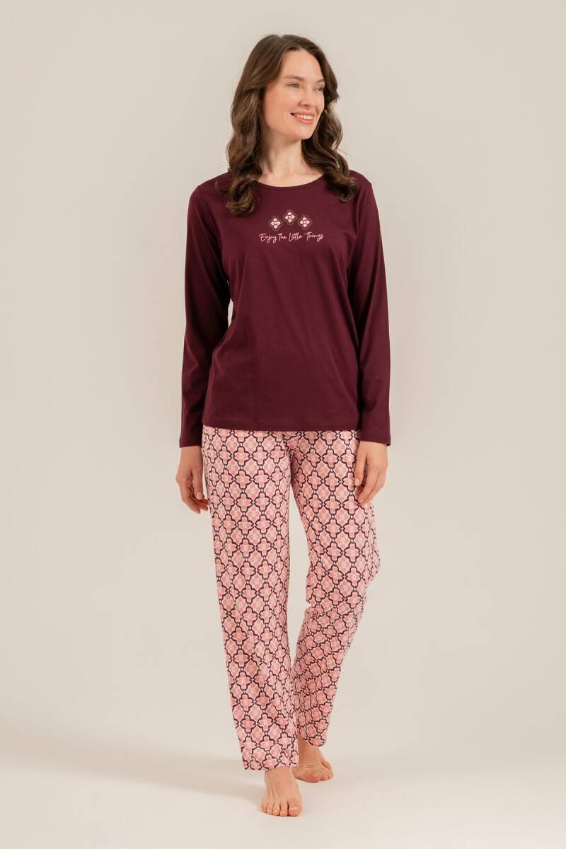 Arnetta Kadın Pamuklu Enjoy The Little Things Mor Uzun Kol Pijama Takım AR3759-S-V1 - 3