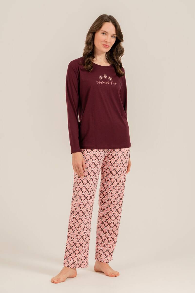 Arnetta Kadın Pamuklu Enjoy The Little Things Mor Uzun Kol Pijama Takım AR3759-S-V1 - 8