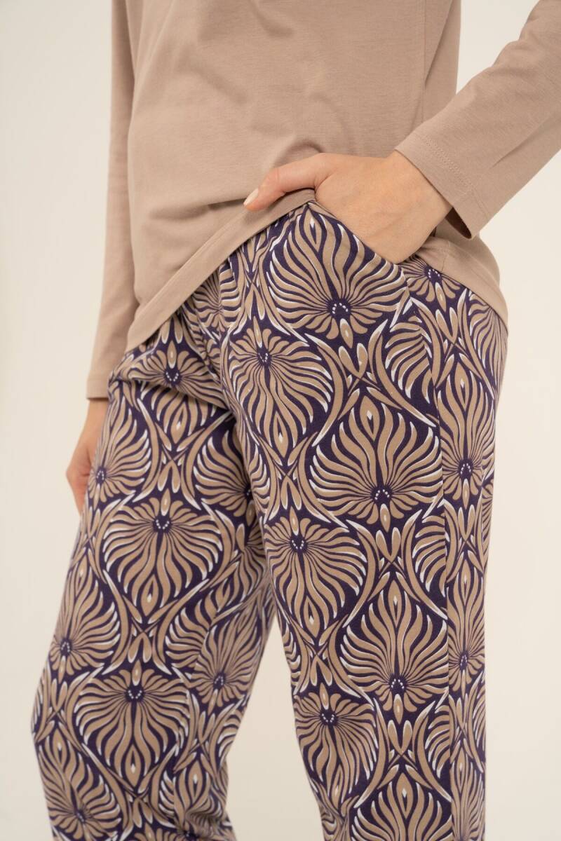 Arnetta Kadın Pamuklu Everyday Is A Fresh Start Kahverengi Uzun Kol Pijama Takım AR3769-S-V2 - 6