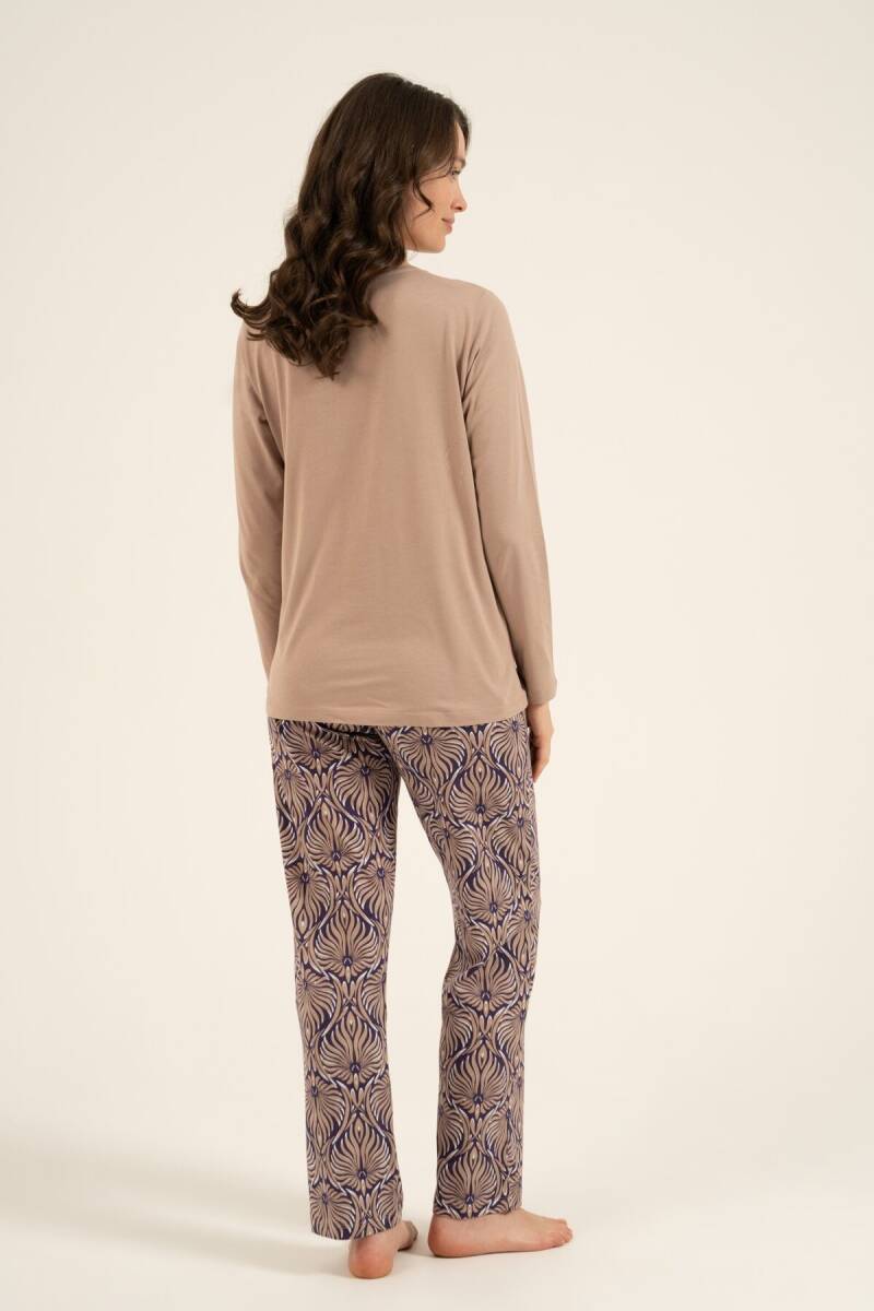 Arnetta Kadın Pamuklu Everyday Is A Fresh Start Kahverengi Uzun Kol Pijama Takım AR3769-S-V2 - 4