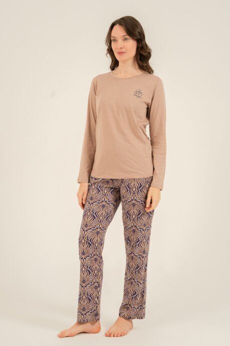 Arnetta Kadın Pamuklu Everyday Is A Fresh Start Kahverengi Uzun Kol Pijama Takım AR3769-S-V2 - 7