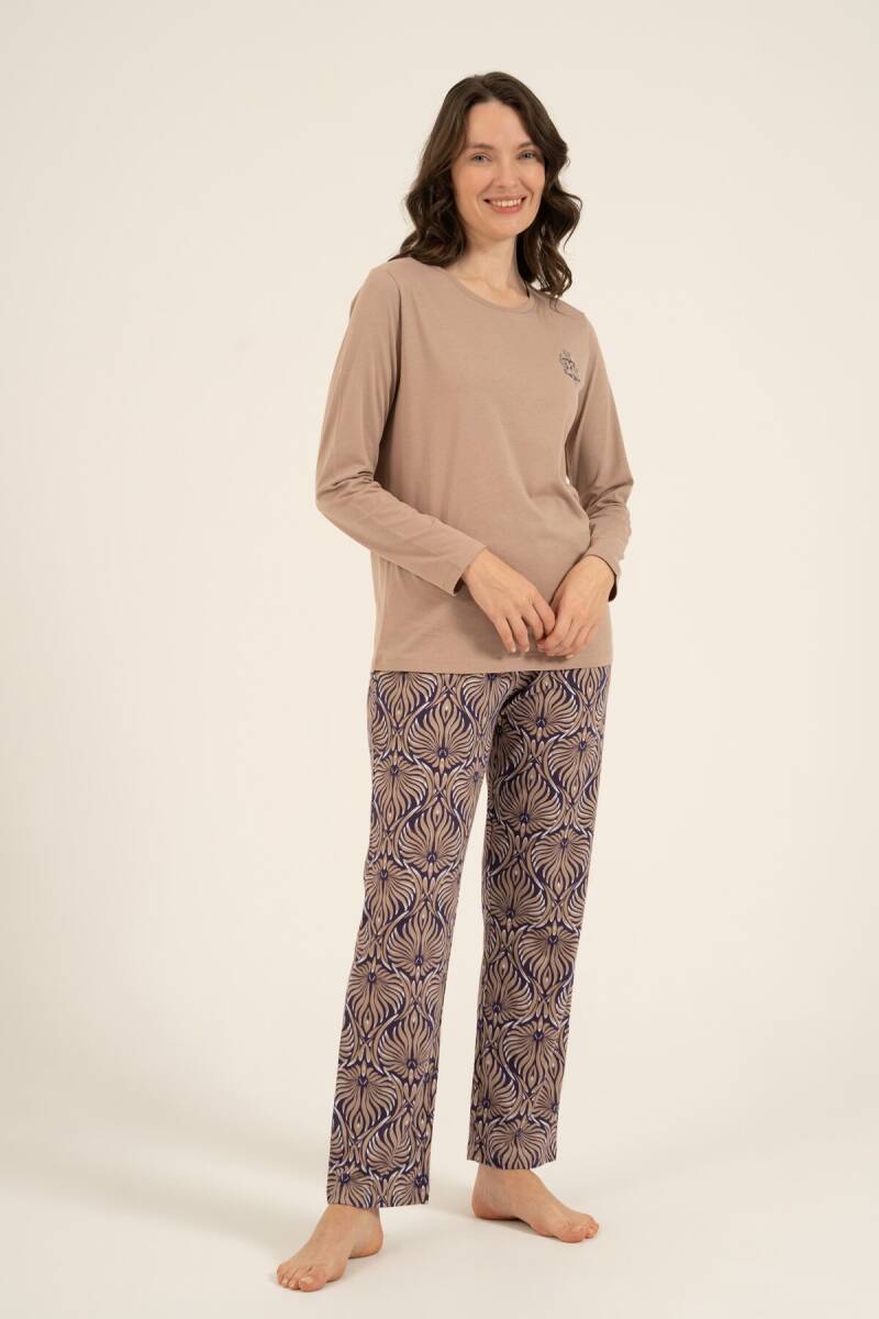 Arnetta Kadın Pamuklu Everyday Is A Fresh Start Kahverengi Uzun Kol Pijama Takım AR3769-S-V2 - 2