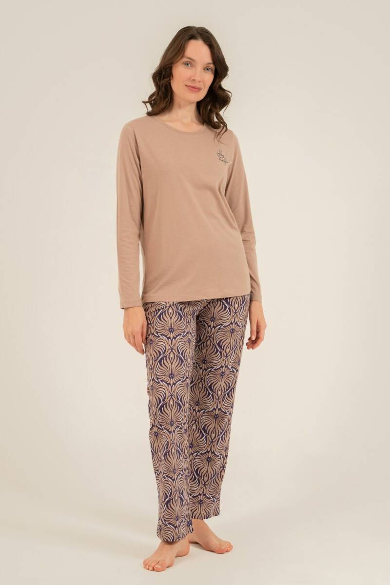 Arnetta Kadın Pamuklu Everyday Is A Fresh Start Kahverengi Uzun Kol Pijama Takım AR3769-S-V2 - 8