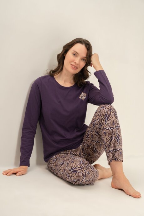 Arnetta Kadın Pamuklu Everyday Is A Fresh Start Mor Uzun Kol Pijama Takım AR3769-S-V1