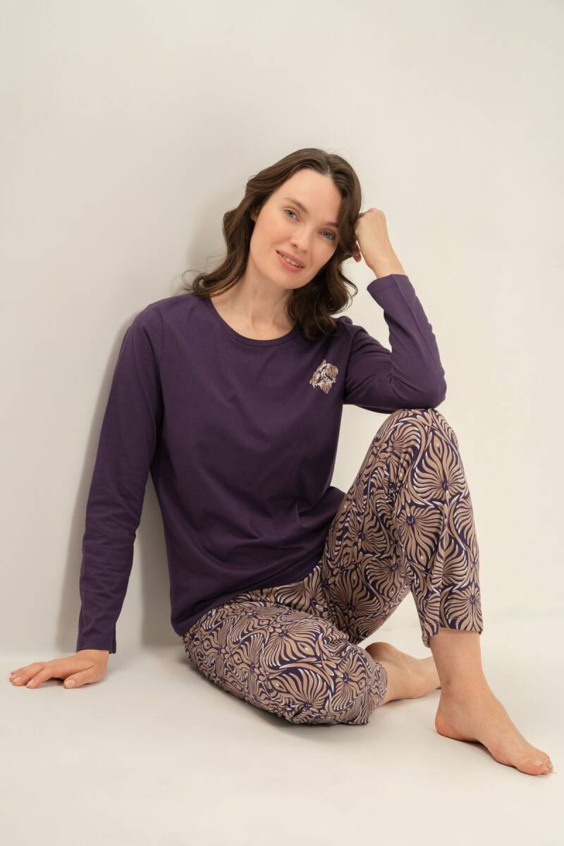 Arnetta Kadın Pamuklu Everyday Is A Fresh Start Mor Uzun Kol Pijama Takım AR3769-S-V1 - 1