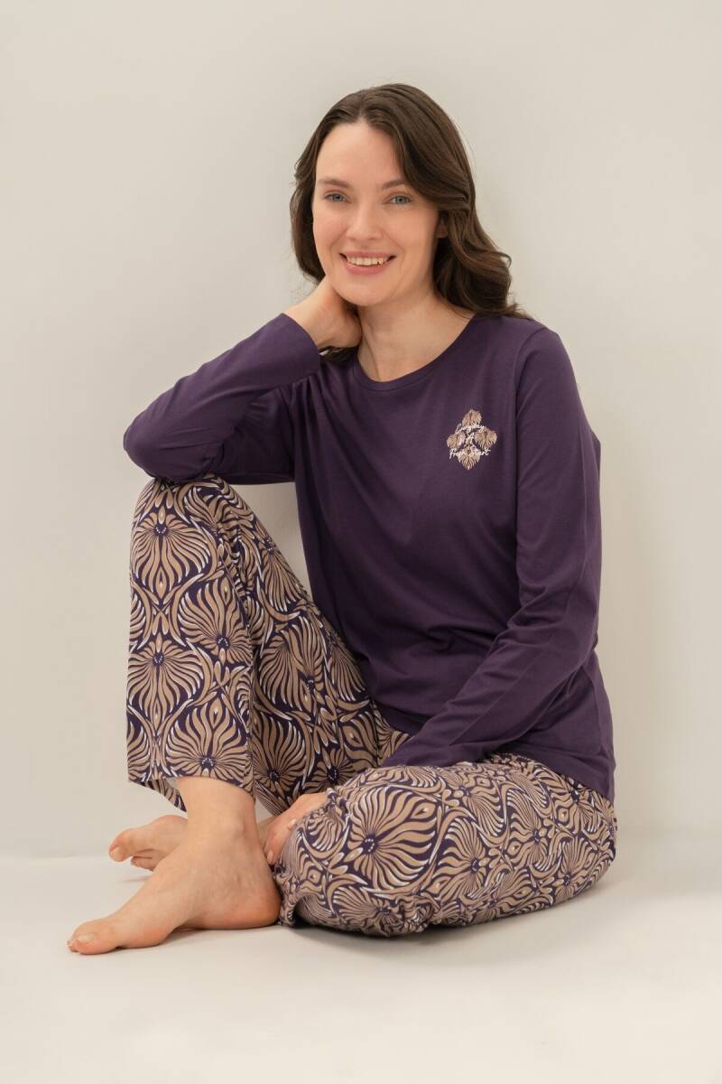 Arnetta Kadın Pamuklu Everyday Is A Fresh Start Mor Uzun Kol Pijama Takım AR3769-S-V1 - 7