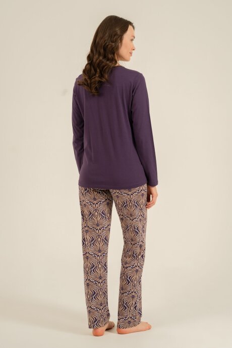 Arnetta Kadın Pamuklu Everyday Is A Fresh Start Mor Uzun Kol Pijama Takım AR3769-S-V1 - 4