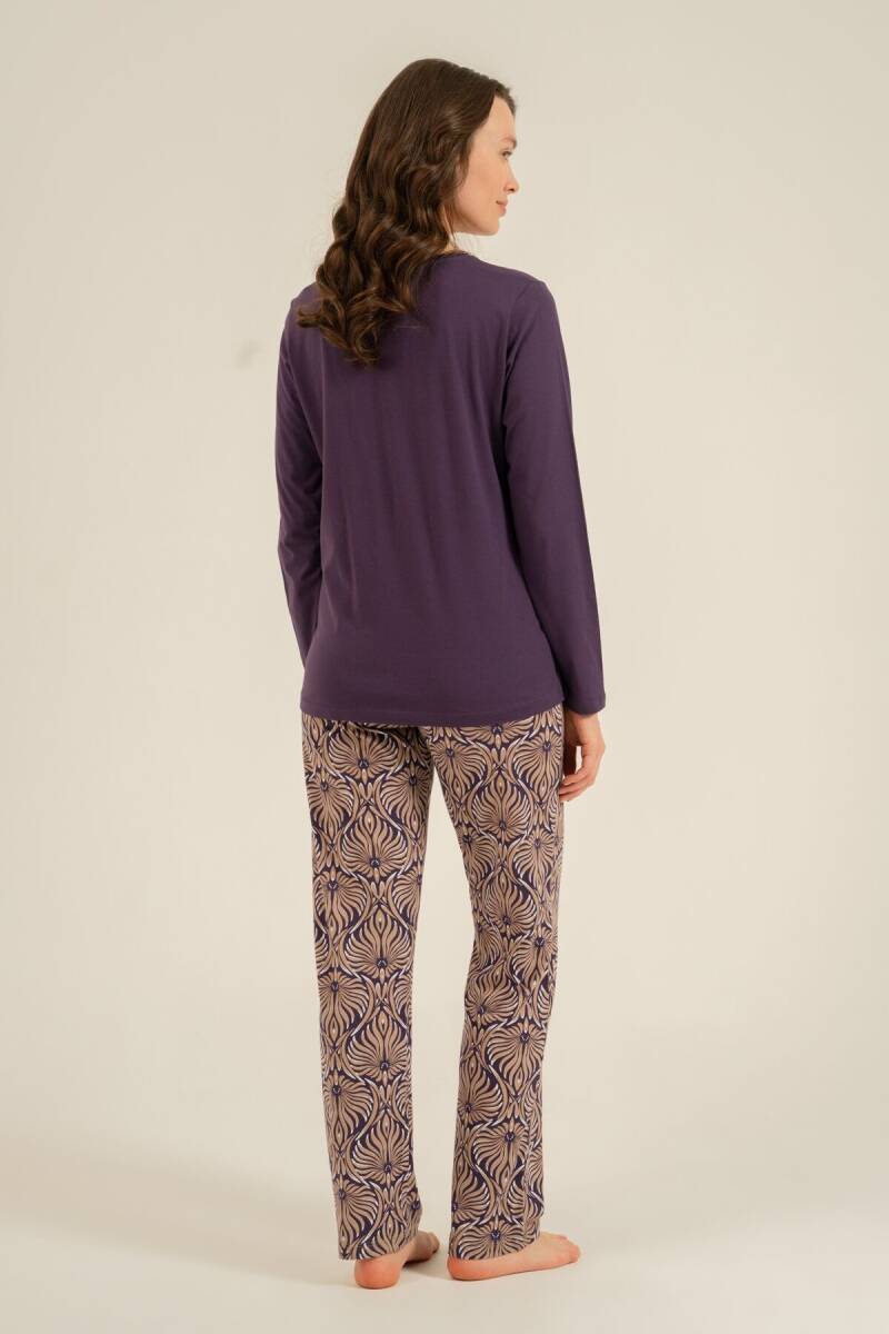 Arnetta Kadın Pamuklu Everyday Is A Fresh Start Mor Uzun Kol Pijama Takım AR3769-S-V1 - 4
