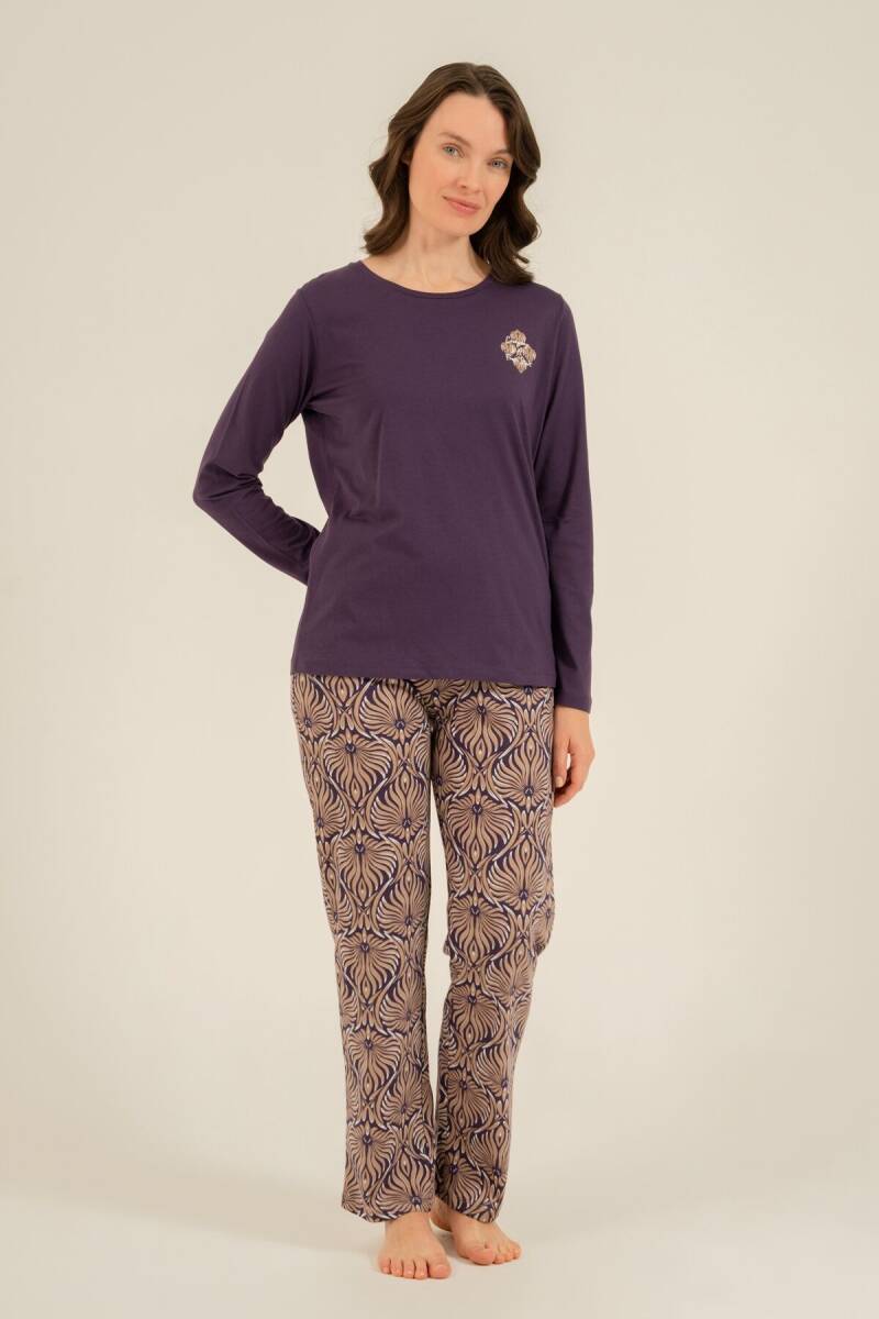 Arnetta Kadın Pamuklu Everyday Is A Fresh Start Mor Uzun Kol Pijama Takım AR3769-S-V1 - 8