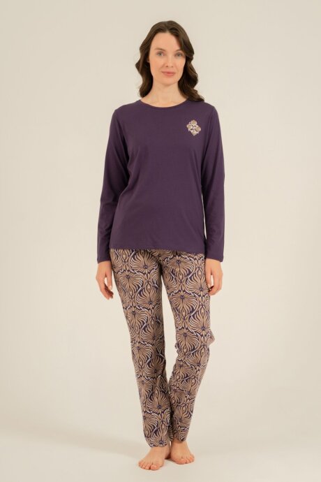 Arnetta Kadın Pamuklu Everyday Is A Fresh Start Mor Uzun Kol Pijama Takım AR3769-S-V1 (1)